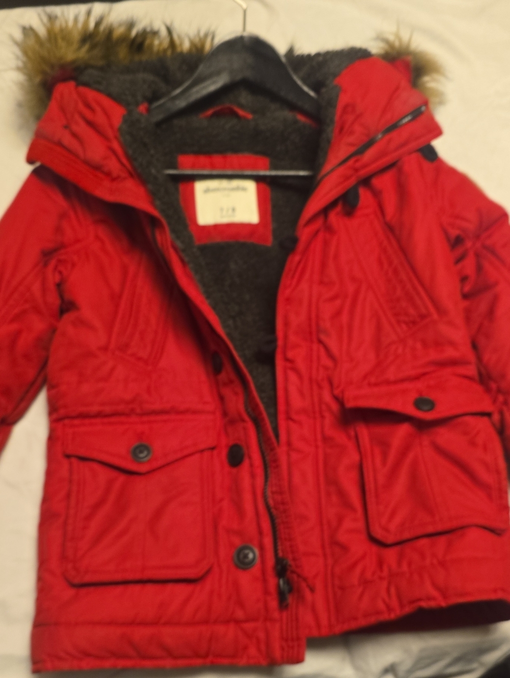 Abercrombie Kids Red Faux Fur Hooded Sherpa Lined Winter Parka Jacket - Size 7/8